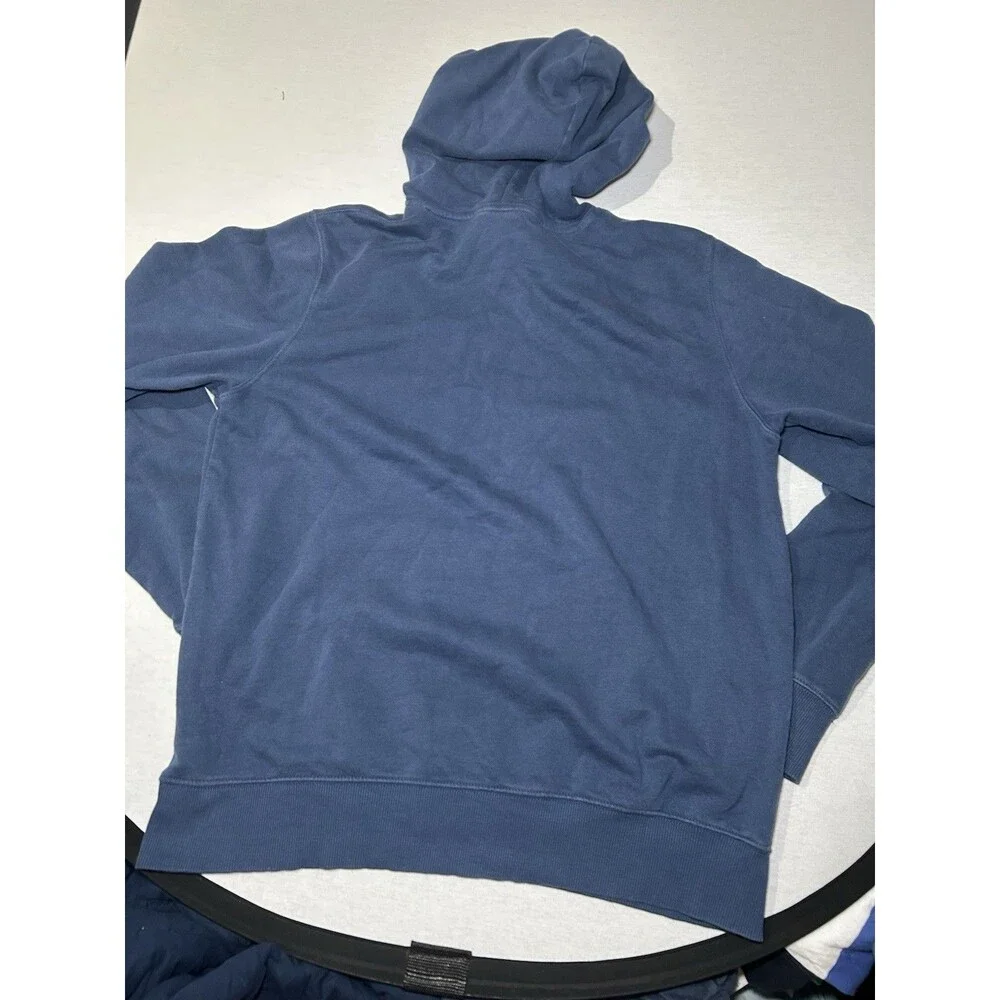 The North Face blue hoodie men's L black screen-printed logo, Gorpcore